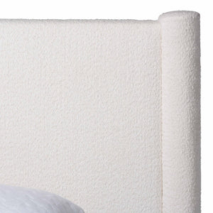 Baxton Studio Baxton Laria Plush King Size 5-Piece Bedroom Set in Soft White Teddy-Bear Fabric for Modern Elegance BBT61176 A1-White-King 5PC Bedroom Set