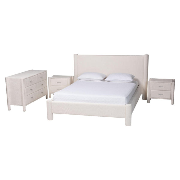 Baxton Studio Baxton Studio Laria Modern White Teddy-Bear Fabric Bedroom Set with Ample Storage and Comfort Queen 4-Piece BBT61176 A1-White-Queen 4PC Bedroom Set