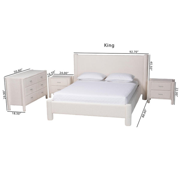 Baxton Studio Baxton Studio Laria Modern White Teddy-Bear Fabric Bedroom Set with Ample Storage and Comfort Queen 4-Piece BBT61176 A1-White-Queen 4PC Bedroom Set