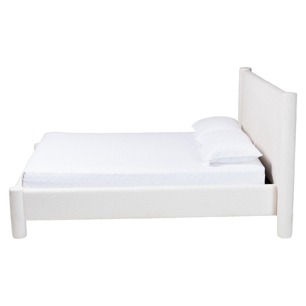 Baxton Studio Baxton Studio Laria Plush Teddy-Bear Fabric Platform Bed with Modern Design for Cozy Bedrooms Queen BBT61176 A1-White-Queen