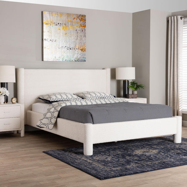 Baxton Studio Laria Modern White Teddy-Bear Fabric Queen Size Platform Bed