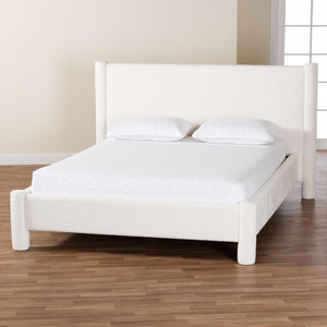 Baxton Studio Laria Modern White Teddy-Bear Fabric Queen Size Platform Bed