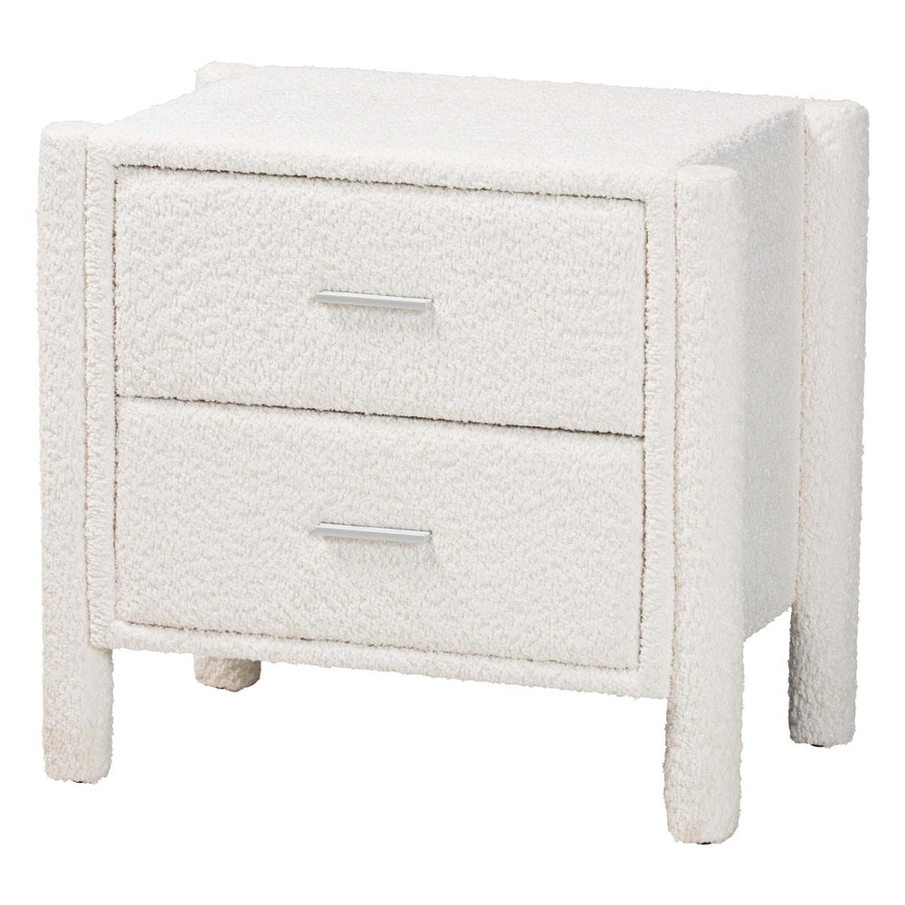 Baxton Studio Baxton Studio Laria Plush White Teddy-Bear Fabric Nightstand with 2 Drawers for Modern Bedrooms BBT3225-White-NS