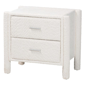 Baxton Studio Baxton Studio Laria Plush White Teddy-Bear Fabric Nightstand with 2 Drawers for Modern Bedrooms BBT3225-White-NS