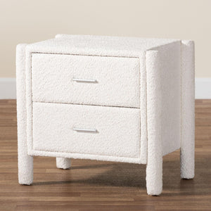 Baxton Studio Baxton Studio Laria Plush White Teddy-Bear Fabric Nightstand with 2 Drawers for Modern Bedrooms BBT3225-White-NS