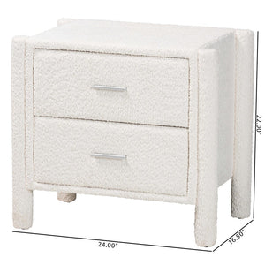 Baxton Studio Baxton Studio Laria Plush White Teddy-Bear Fabric Nightstand with 2 Drawers for Modern Bedrooms BBT3225-White-NS