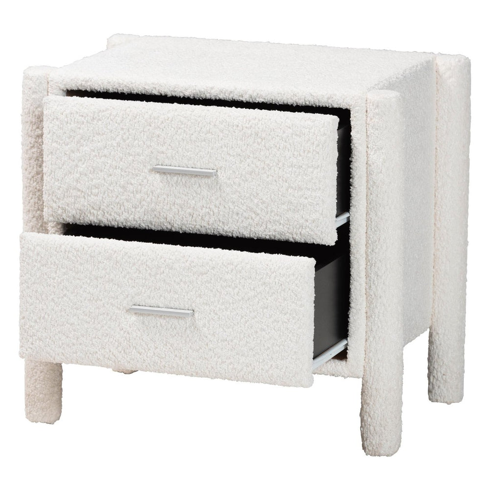 Baxton Studio Baxton Studio Laria Plush White Teddy-Bear Fabric Nightstand with 2 Drawers for Modern Bedrooms BBT3225-White-NS