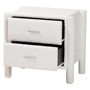 Baxton Studio Baxton Studio Laria Plush White Teddy-Bear Fabric Nightstand with 2 Drawers for Modern Bedrooms BBT3225-White-NS