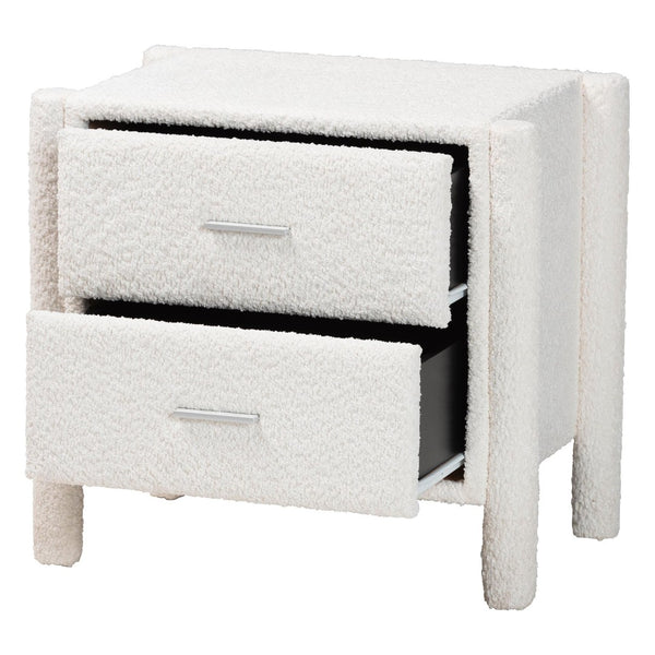 Baxton Studio Baxton Studio Laria Plush White Teddy-Bear Fabric Nightstand with 2 Drawers for Modern Bedrooms BBT3225-White-NS