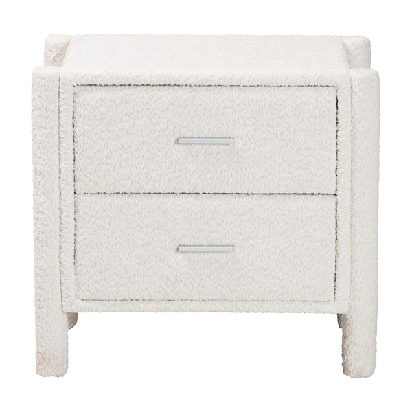 Baxton Studio Baxton Studio Laria Plush White Teddy-Bear Fabric Nightstand with 2 Drawers for Modern Bedrooms BBT3225-White-NS