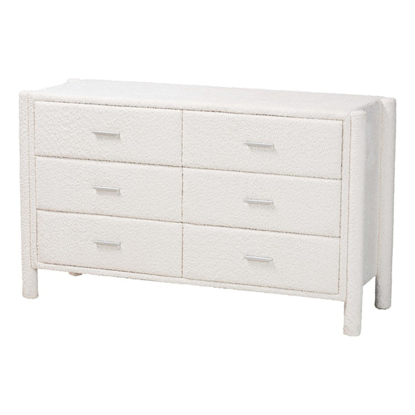 Baxton Studio Baxton Studio Laria Plush White Teddy-Bear Fabric 6-Drawer Dresser for Modern Elegant Spaces BBT2054 A1-White-Dresser