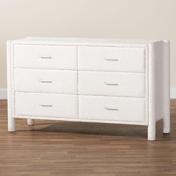 Baxton Studio Baxton Studio Laria Plush White Teddy-Bear Fabric 6-Drawer Dresser for Modern Elegant Spaces BBT2054 A1-White-Dresser