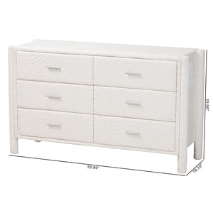 Baxton Studio Baxton Studio Laria Plush White Teddy-Bear Fabric 6-Drawer Dresser for Modern Elegant Spaces BBT2054 A1-White-Dresser