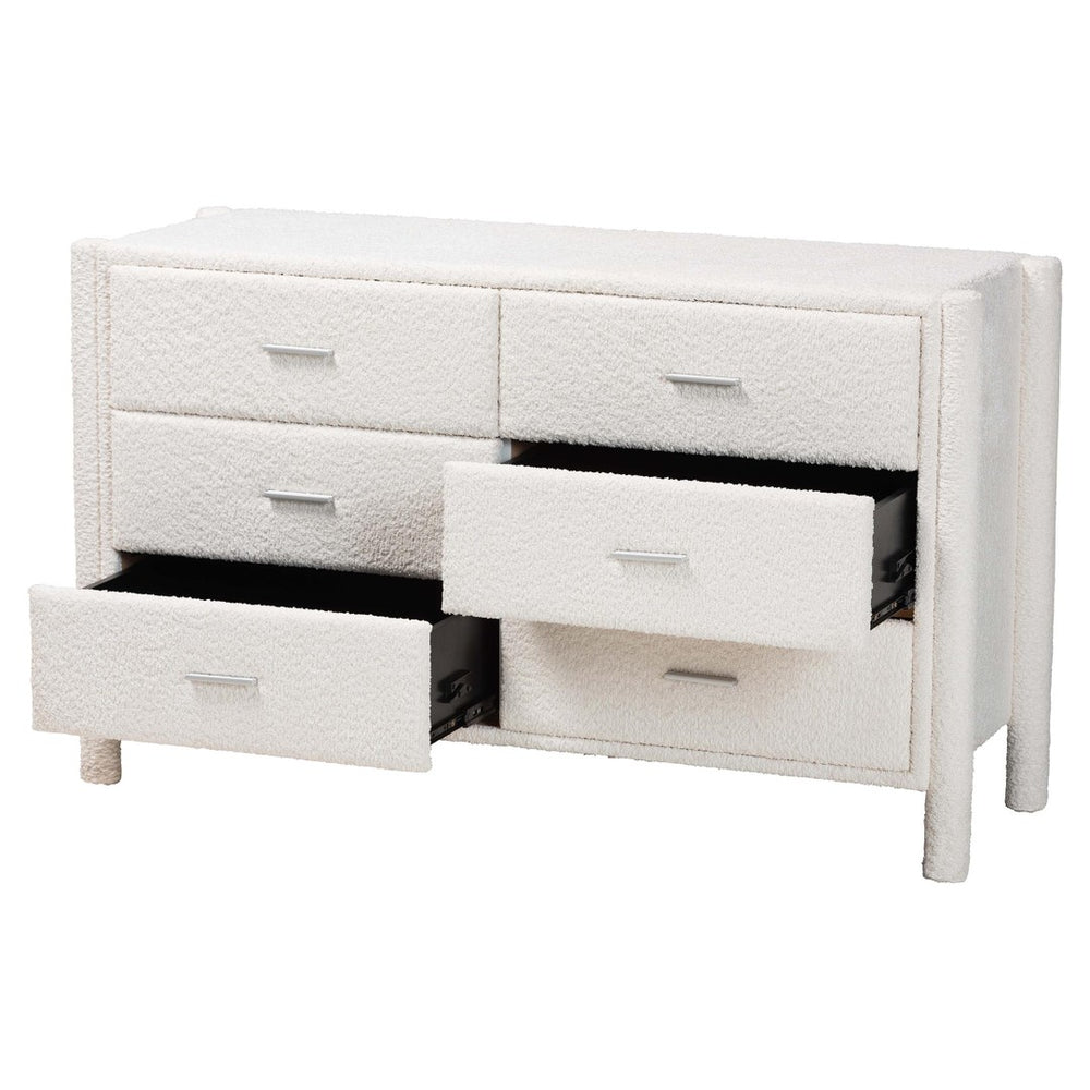 Baxton Studio Baxton Studio Laria Plush White Teddy-Bear Fabric 6-Drawer Dresser for Modern Elegant Spaces BBT2054 A1-White-Dresser