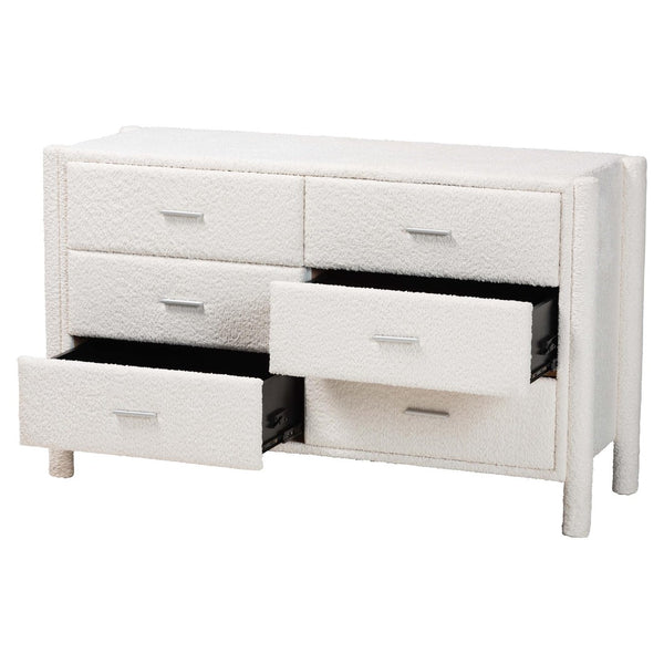 Baxton Studio Baxton Studio Laria Plush White Teddy-Bear Fabric 6-Drawer Dresser for Modern Elegant Spaces BBT2054 A1-White-Dresser