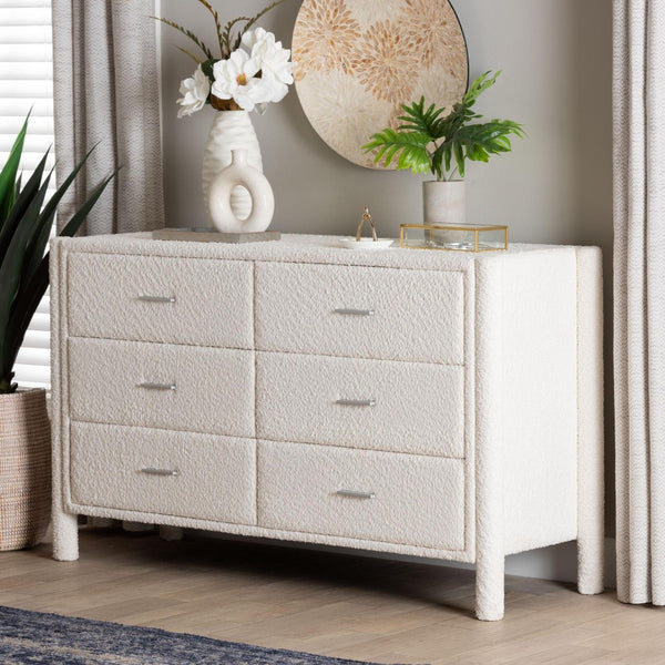 Baxton Studio Baxton Studio Laria Plush White Teddy-Bear Fabric 6-Drawer Dresser for Modern Elegant Spaces BBT2054 A1-White-Dresser