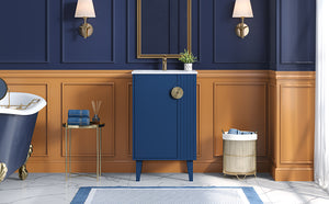 English Elm 20-inch French Style Bathroom Vanity with Integrated Ceramic Sink, Carved Accents & Soft-Close Door Blue N710P330971C