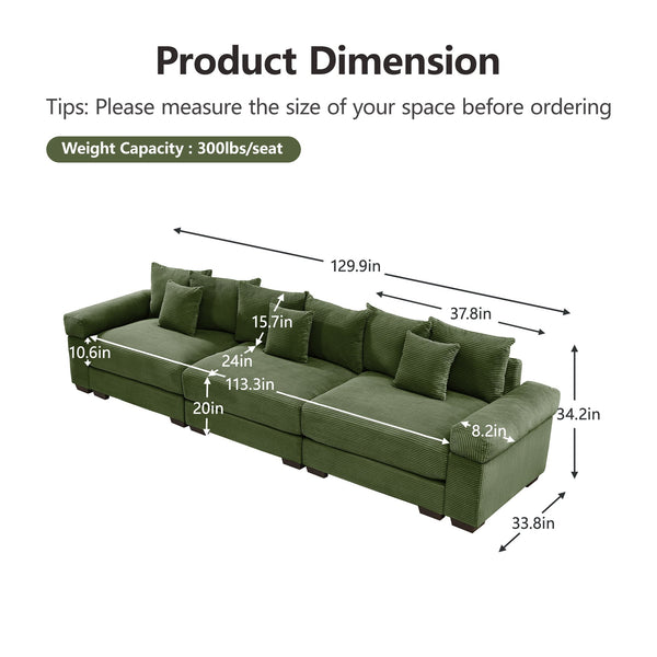 English Elm 130" Oversized Cloud Modular Sectional Couch - Plush Corduroy Sofa With Deep Seating & Easy Assembly W714S01332