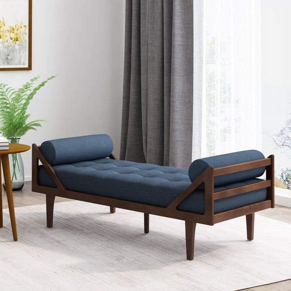 English Elm Chaise Lounge with Button Tufting Waffle Stitch Bentwood Frame for Living Room 70758.00NBLU