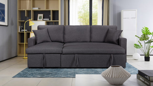 English Elm Sorrelle Linen Sleeper Sectional with Reversible Chaise and Hidden Storage Compartment Dark Gray B2749S00040