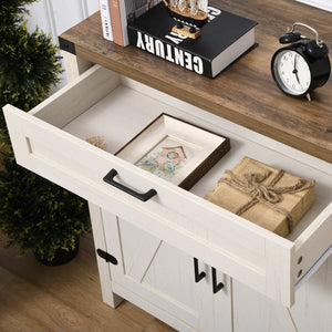 English Elm HOMCOM Rustic Farmhouse Sideboard Buffet with 2 Barn Doors, Adjustable Shelf, Drawer Storage White W2225P173876