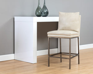 Sunpan Paige Stylish Barstool with Comfortable Faux Leather Seat and Antique Brass Legs for Elegant Spaces Bravo Cream