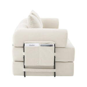 English Elm UNITED modular foldable sofa with metal frame, corduroy upholstery, side pocket & quick assembly convenience Beige W1568P374080