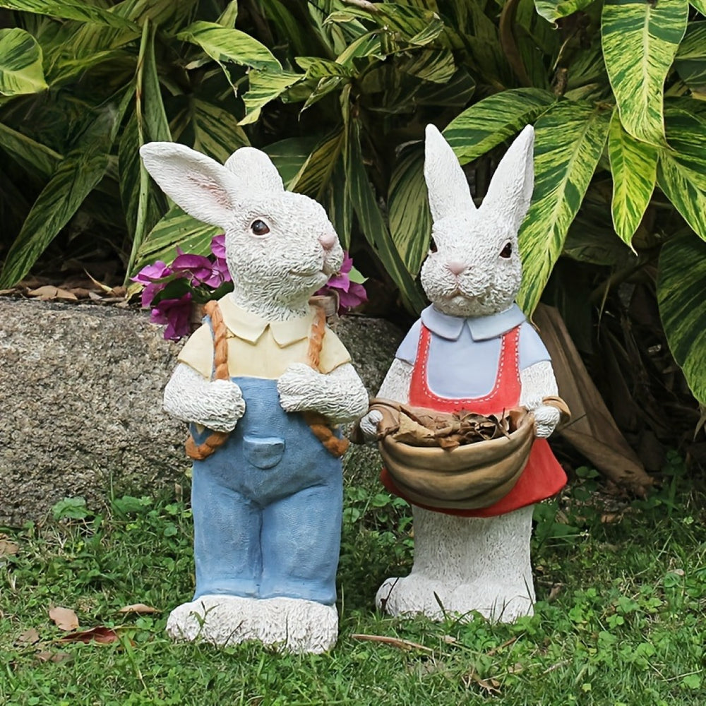 English Elm Simulated Rabbit Couple Resin Garden Sculpture Hand-painted Outdoor Figurine Decor W5709P501348