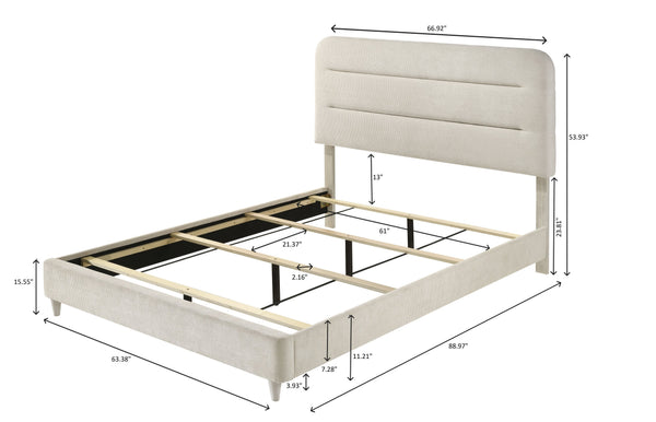 English Elm Plush Queen Size Upholstered Panel Bed with Sleek Lines and Neutral Palette for Elegant Bedrooms Antique White 70 L x 33.2 W x 11 H B2741S00439