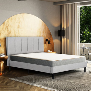 English Elm Bedroom Elegant Contemporary Queen Bed with Fur Chenille Upholstery, Engineered Wood Frame, Mattress-Ready Gray 60 L x 41 W x 6 H B2741P329257