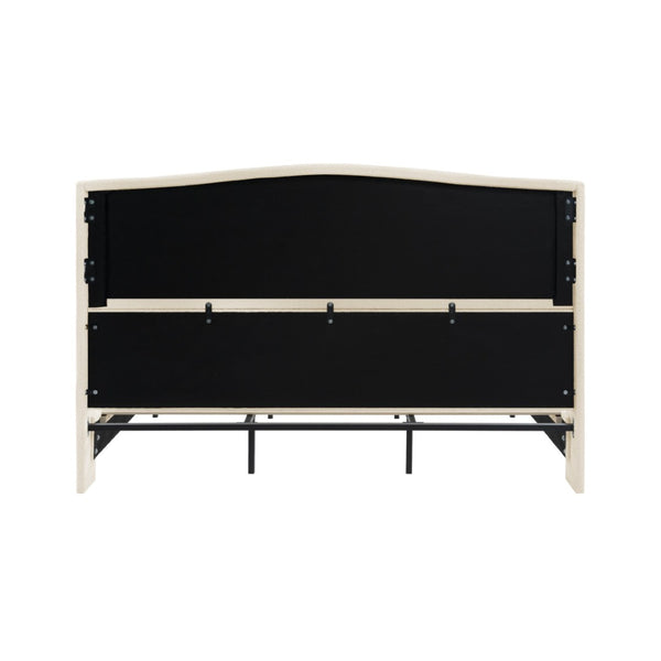 English Elm King Teddy Velvet Platform Bed Tall Upholstered Headboard Solid Wood Legs Modern W1716P335672