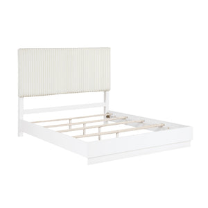 English Elm Luxurious Pearl White California King Bedroom Set with Faux Fur Headboard Wall Panel B011S02281