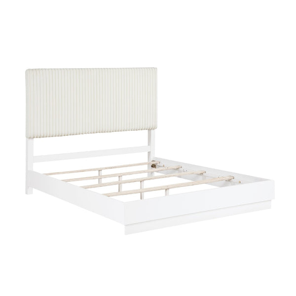 English Elm Luxurious Pearl White California King Bedroom Set with Faux Fur Headboard Wall Panel B011S02281