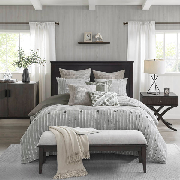 JLA Home Madison Park Signature - Oversized Cotton Clipped Jacquard Comforter Set with Removable Duvet Insert, Euro Shams, Pillows Gray MPS10-463