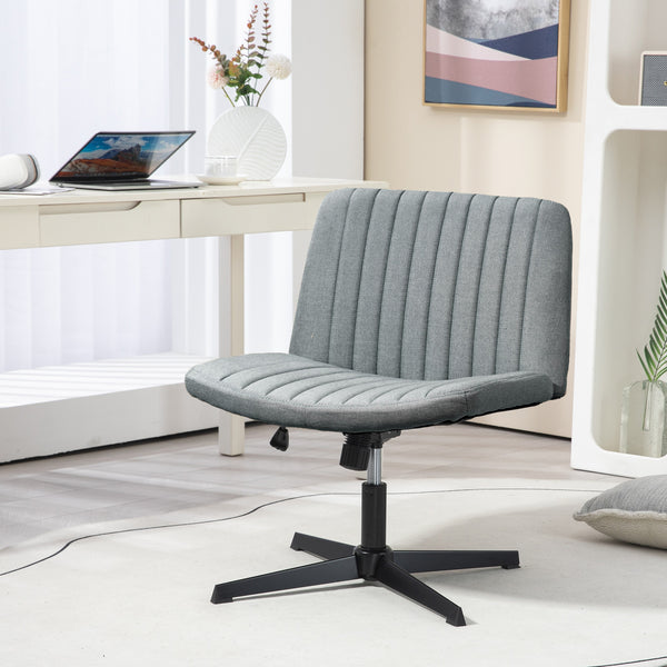 English Elm HOMCOM Wide Armless Office Chair with Breathable Linen Fabric, Thick Foam Padding, Tilt & Swivel Grey W2225P200764
