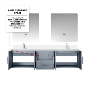 English Elm Dark Grey 72" Double Bath Vanity with Cultured Marble Top, Chrome Faucet, 30" LED Mirrors, Durable Finish B2731S01093