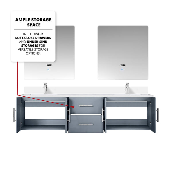 English Elm Dark Grey 72" Double Bath Vanity with Cultured Marble Top, Chrome Faucet, 30" LED Mirrors, Durable Finish B2731S01093