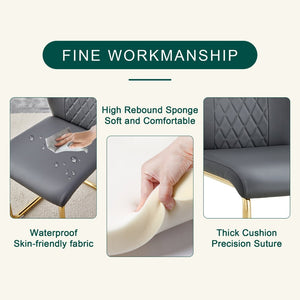 English Elm Table 5-Piece Set: Elegant 31.5-Inch Round Marble Dining Table With 4 Gray Pu Chairs & Gold Legs W1151S02493-GIGA