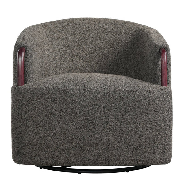 English Elm 30" Boucle Swivel Barrel Chair Wood Accents Sculptural Accent Seating for Any Room N767P422966W