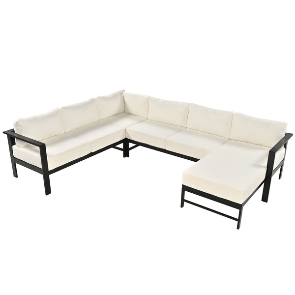 English Elm U-shaped outdoor sofa set with durable aluminum frame, polyspun cushions, high weight capacity and garden-ready style White WY000392AAA