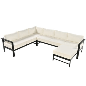 English Elm U_style Outdoor U-shaped Sectional with Iron Frame and Ultra Thick Foam Patio Seating WY000478AAA