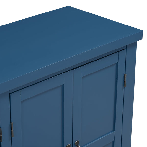 English Elm U_STYLE Mid-Century 4-Door Storage Sideboard with Adjustable Shelves, Retro Handles, Sturdy Pine Legs Navy N711P218615V