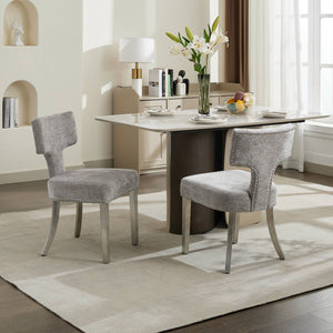 English Elm Mid Mid Century Modern Dining Chair Set with Curved Copper-Nail Backrest, High-Density Foam Seat, Brushed Stainless Legs Gray W1143P314900