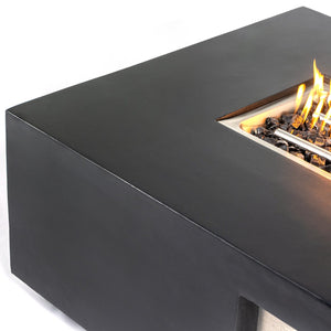 English Elm Concrete 48-Inch Rectangular Fire Pit Table with 50,000 BTU, Fiber Concrete Durability & Cover Included Charcoal B120P410178