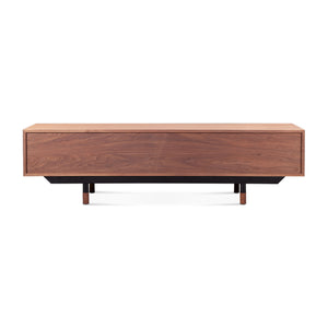English Elm Finn Finn Juhl 1955 TV Cabinet Blue Walnut – Solid Wood MDF, Black Stainless Legs, Lacquered Drawers, 63” L x 20” W x 9” H B353S00002