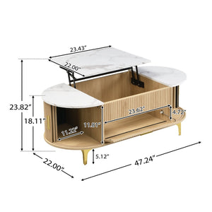 English Elm Modern Mid-century Coffee Table Tambour Doors Open Shelves Warm Wood Living Room Gold,Natural,White N770P333549N