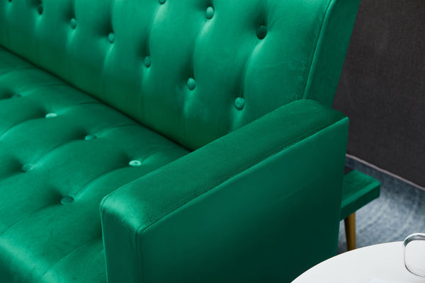 English Elm SOFA Velvet Convertible Sofa Bed with Golden Legs, Solid Wood Frame, Compact Design for Small Spaces Green B205P246431