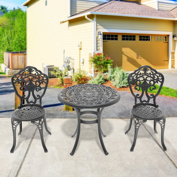 English Elm 3-Piece All-Weather Cast Aluminum Dining Set With Black Frame – Stylish, Compact, Easy Assembly! W1710S00205