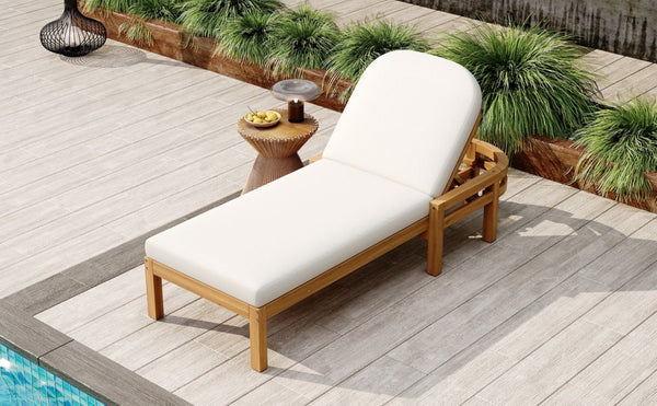 English Elm Trexm Solid Acacia Outdoor Chaise Lounge Arched Recliner for Poolside Patio Deck Light Teak N715P403786D