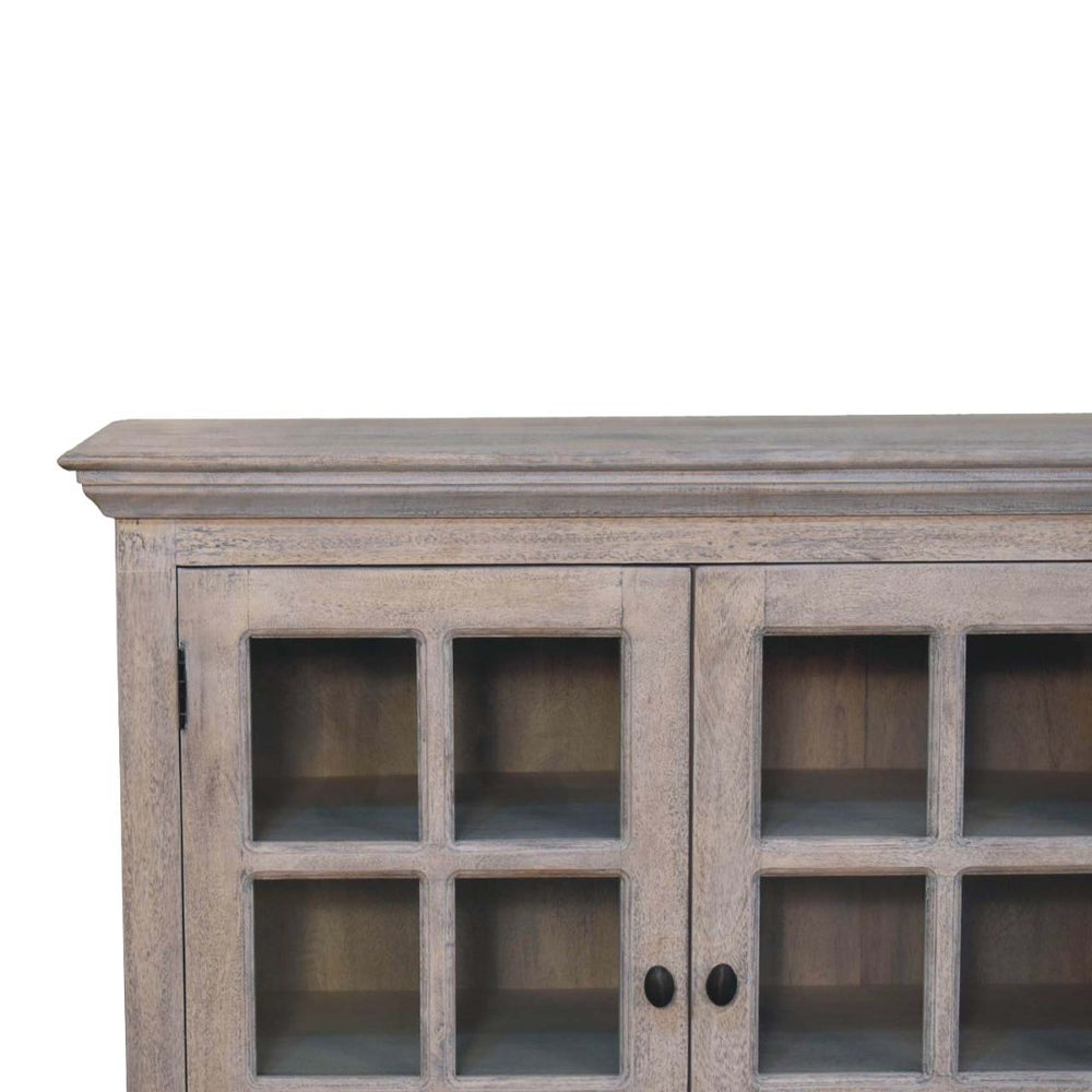English Elm Solid Wood Stone-Wash Triple Glazed Cabinet – Handcrafted Mango Wood Display With Rustic Charm & Durability B182P279155-GIGA